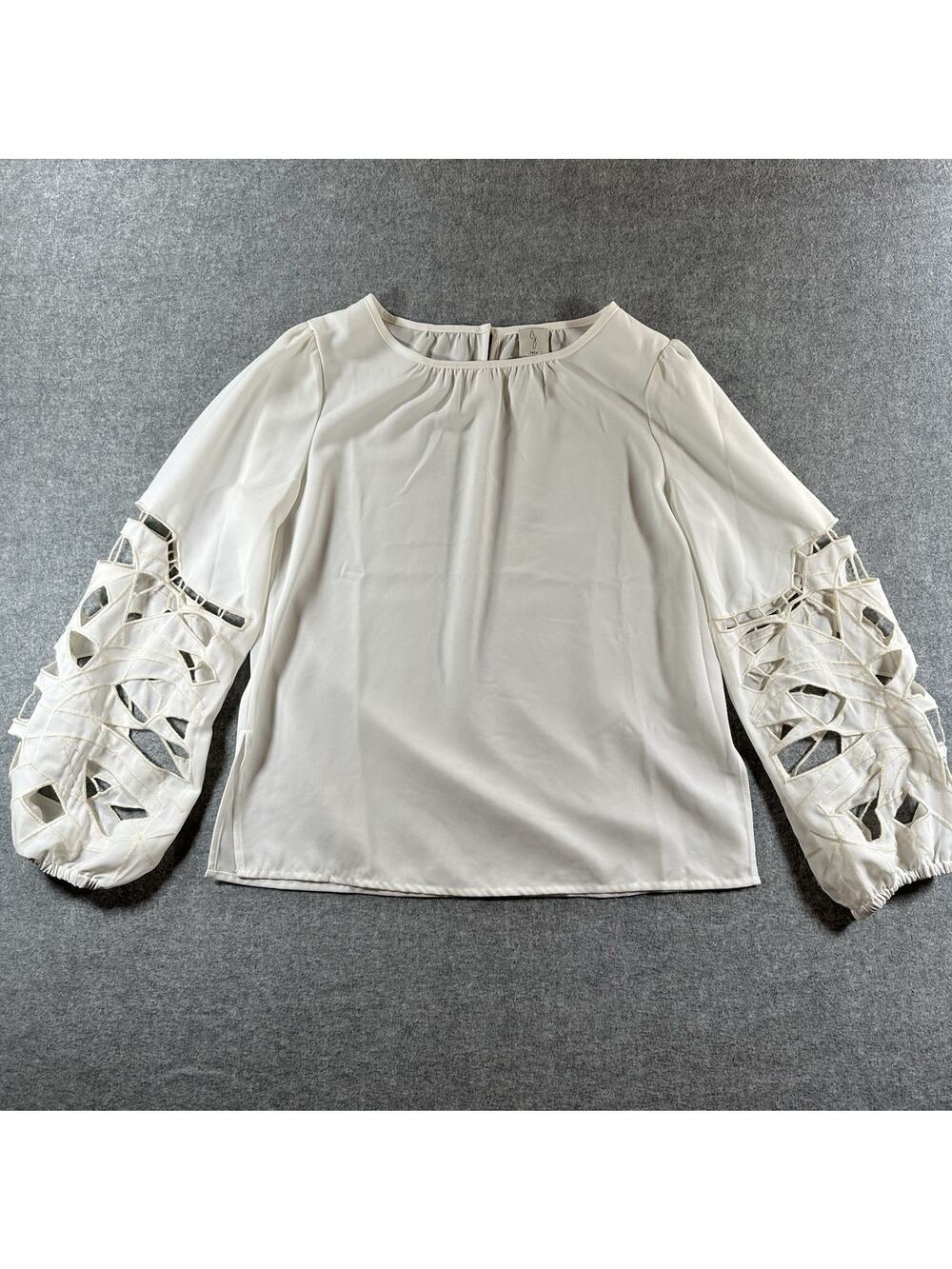 Joie White Solid Woven Blouse Round Neck Balloon Long Sleeve Cut-Out M
